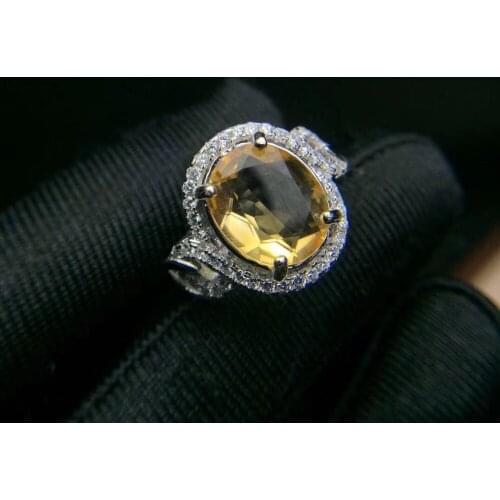 Citrine ring Free shipping Real natural citrine 925 sterling silver Fine yellow gem 9*11mm