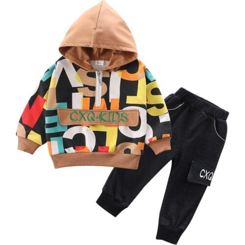 Baby boy clothes pure cotton autumn suit 0-4 year old boy letter printing hooded sweater casual clothes baby boy two-piece suit