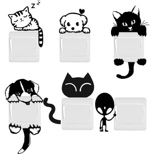 DIY Funny Cute Cat Dog Switch Stickers Wall Stickers Home Decoration Bedroom Parlor Decoration hot