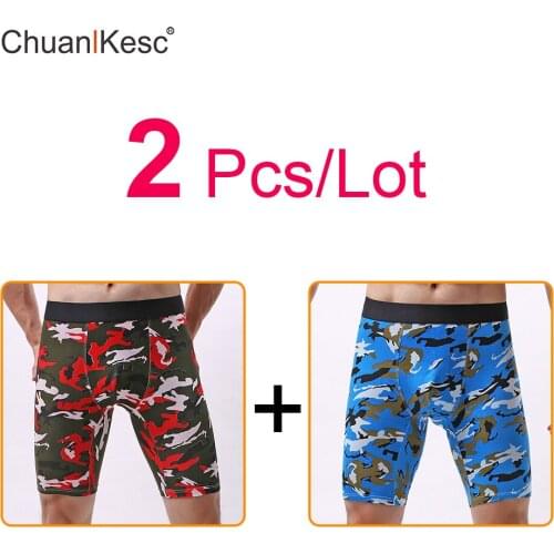 Long Mens Boxer Pants/European Size/Cotton/Sports Underpants/Breathable/Non Abrasion Leg/Camouflage Mid Length Pants Pack of 2