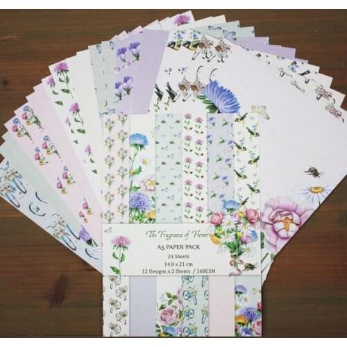 DIY Photo Album Flower Decorative Scrapbooking Papers Crafts Art Card A5 Single Side Printed 24 Sheets / Set