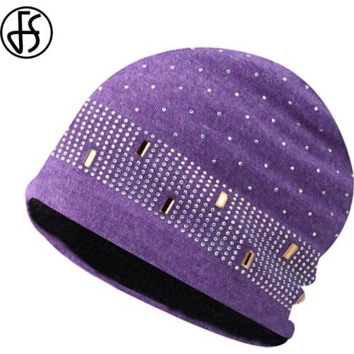FS High Quality Brand Women Hat Unisex Warm Winter Knitted Hats Fashion Purple Streetwear Hip Hop Beanie For Men Touca Masculina