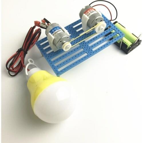 DC motor generator model small production technology small invention student hand shaking power generation model