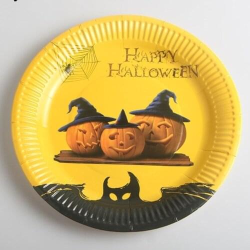 Halloween Party Tableware Pumpkin Ghost Face Skull Bone Disposable Net Red Paper Plate Atmosphere Color Plate Horror Theme Ghost