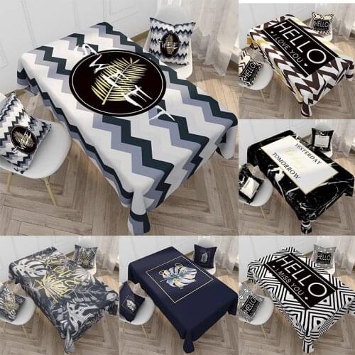 Ins Cotton Linen Household Tablecloth Waterproof Oilproof Table Cloth Black White Letter Rectangular Table Cover