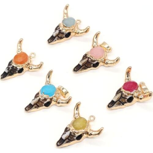 Exquisite Bull Bone Head Pendants Ox Head Shape Semi Gemstones Accented Charms for Jewelry Making DIY Necklace Bracelet Gift