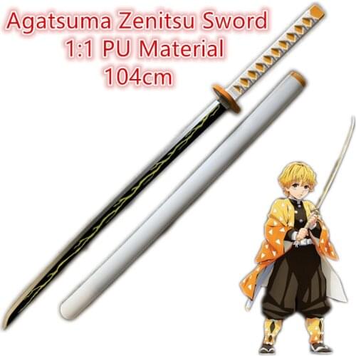 Demon Slayer Kimetsu no Yaiba Agatsuma Zenitsu Thunder Sowrd 104cm Sword Weapon Cosplay 1:1 Anime Ninja Knife PU Prop Model Gift