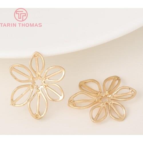 10PCS 23x18MM 24K Champagne Gold Color Plated Brass Flower Connector Charms Pendants High Quality Diy Jewelry Accessories
