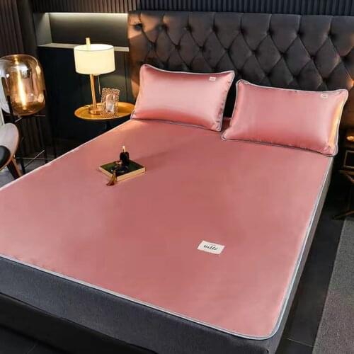 Summer cool solid ice silk sleeping mat 1.8m 2.0m adult kids breathable folding portable bed protection pad easy-to-clean