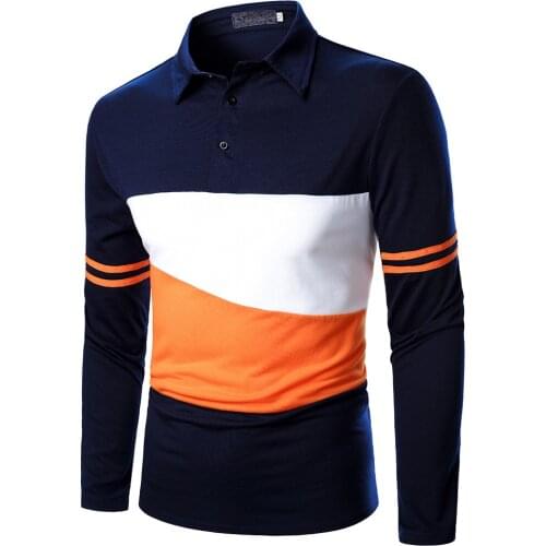 Patchwork Polo Shirt Men Autumn Spring Long Sleeve Polo Homme Casual Mens Polo Shirts Streetwear Colorblock Contrast Para Hombre