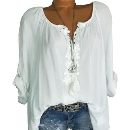 Fashion Women Blouse Spring Summer Flower Decor Long Sleeve Casual Loose Blouse Top female shirt