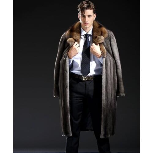 Ftangaiur 2021 Winter Import American black Velvet Mink Fur Coat Fisher Marten Mink Coats Mens X-Long Smart Real Mink Coats