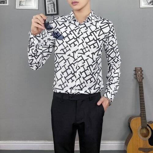 Hot Sale Camisas De Hombre Fashion 2021 New Long Sleeve Print Shirt Men Clothing Simple Slim Fit Casual Club/Prom Tuxedo Dress