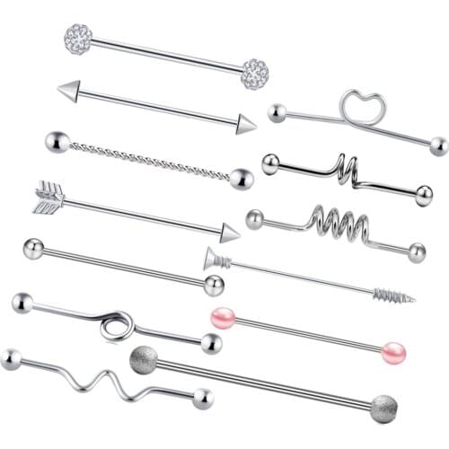 Stainless Steel Industrial Barbell Earrings Piercing Jewelry 13 Pieces