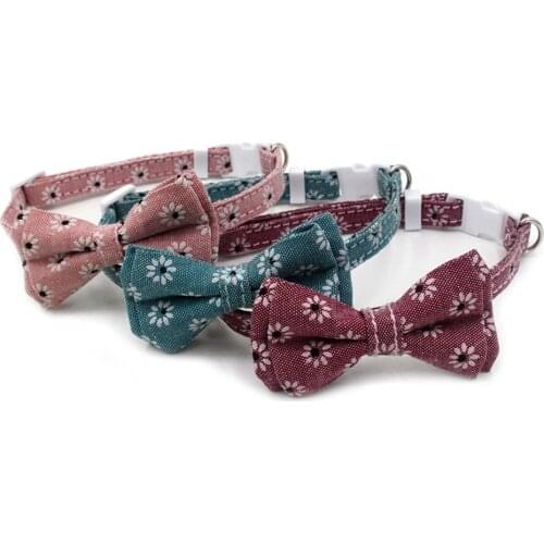 Lovely Small Dog Collar Soft Fabric Flower Printed Puppy Necklace Adjustable Pet Collars For Doggie Kitten Cats