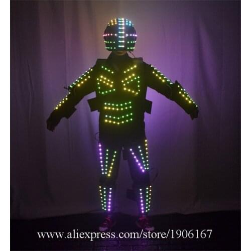 RGB Color LED Growing Robot Suit Helmet Costume Men LED Luminous Clothing Dance Wear For Night Clubs Party Event KTV Supplies
