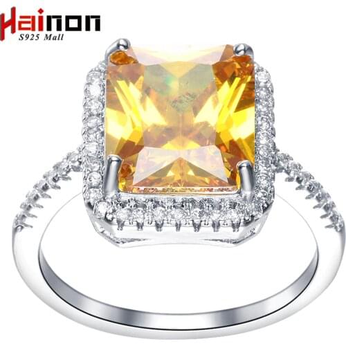 Luxury yellow Zirkon Crystal Fashion silver plated Yellow CZ zircon Jewelry Wedding Rings Charming Jewellery Women Bijoux