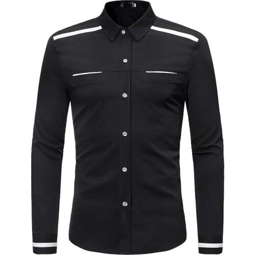 Fashion Fake Pocket Shirt Men 2020 Spring Autumn New Slim Fit Long Sleeve Mens Dress Shirts Casual Business Work Chemise Homme