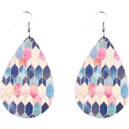 E7195 ZWPON Paisley Print PU Leather Earrings 2020 New Arrival Pattern Print Vegan Leather Teardrop Earrings Wholesale