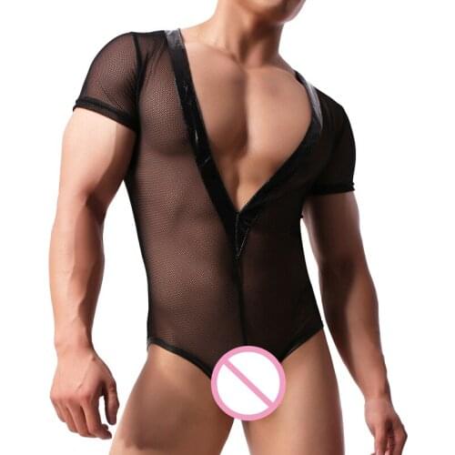 Sexy Sexy Mens Mesh Bodysuits Tight Singlet Undershirt Male Erotic Penis Gay Underwear Men Nightclub performance Clothing
