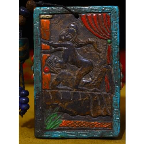 Tibet temple Old Natural meteorite mosaic Gem Dzi Happy Amulet Erotica amulet Pendant Town House Exorcism Ward off evil spirits