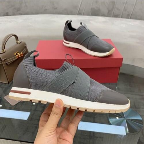 Luxury Brand Knitted Flat Sneakers Women Lace Up lady Loafers Breathable Mules Casual Flat Shoes Summer Open Walk Womens Shoes