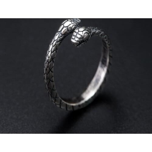VLA 925 Silver Retro Punk Exaggerated Spirit Snake Ring Adjustable Size Simple Stereoscopic Snakehead Jewelry