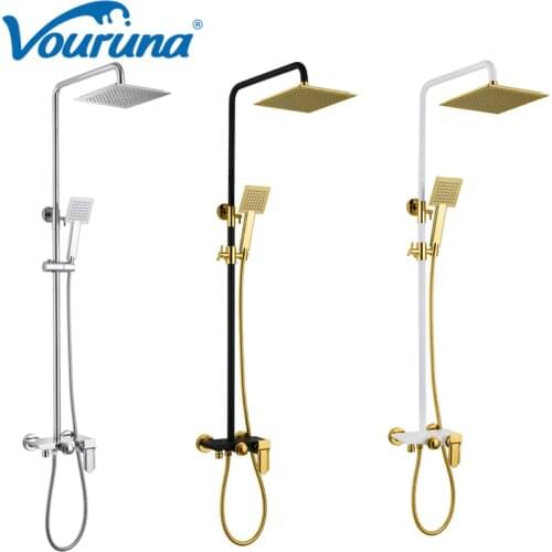 Vouruna Wholesale Premium Solid Brass Luxurious Exposed Gold Bathroom Shower Kit Bathtub Mixer Faucet Tap