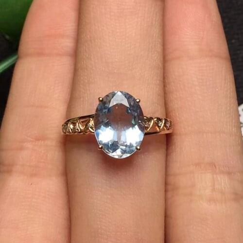 Fine Jewelry Real 18K Rose Gold AU750 Natural Aquamarine Gemstones Diamonds Female Anniversary Gift Fine Rings