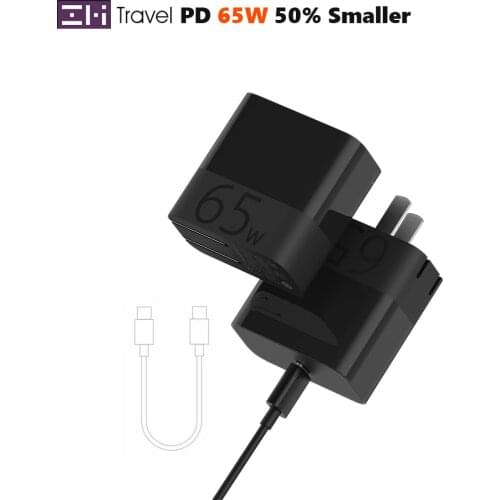 ZMI Travel Charger 65W Cute 50% Smaller Smart Output PD QC 3.0 Gift USB-C Cable For Android iOS Laptop Switch