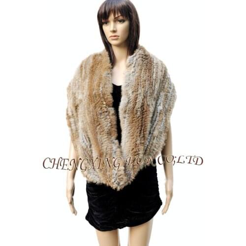 CX-S-123C Casual Classic Real Rabbit Fur Handmade Knit Fur Shawl Top Quality Elegant Fur Scarf