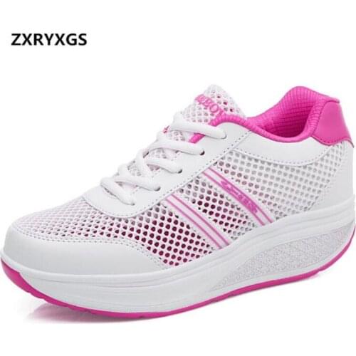 2021 Newest Spring Summer Spell Colors Women Sneakers Shoes Mesh Breathable Casual Shoes Wedges Rocking Shoes Casual Sneakers