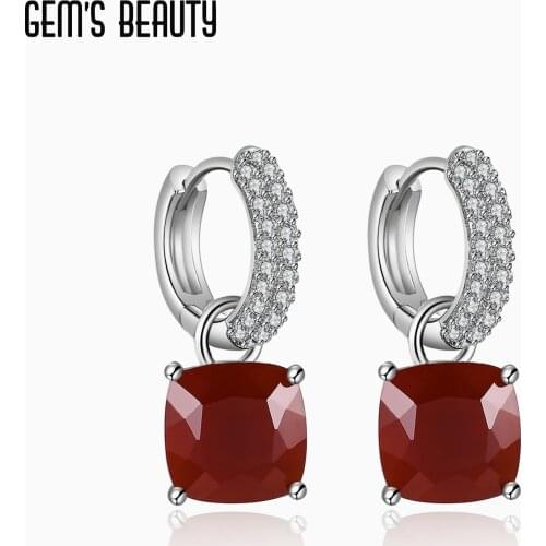 GEMS BEAUTY Natural Red Agate Fashion Candy Earrings 925 Sterling Silver Gemstone Drop Earrings For Women Wedding Fine Jewelry