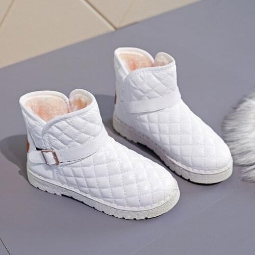 Women Snow Boots Slip-On PU Leather Warm Plush Sewing Non-Slip Ankle Boot Female Fashion Winter Outdoor Flats Ladies Footwear