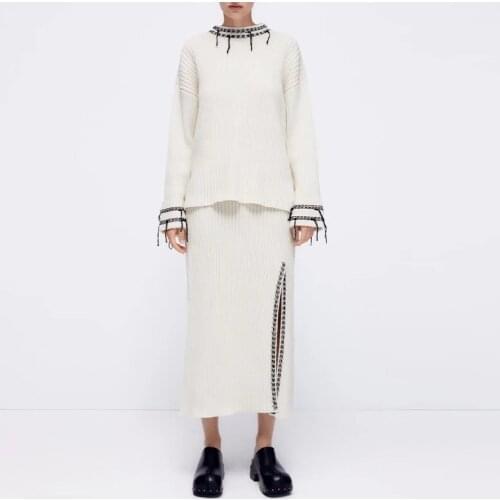 Za Womens Sets Sweaters Knitted Pullovers Jumpers Long Sleeve Tops Knitwear Suit Female Sweater Solid Fashion Knit Tops Autumn