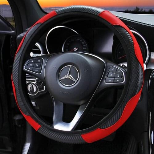 38cm Universal Car Steering Wheel Breathable Anti-Slip PU Leather Car Steering Wheel Cover Car-styling Auto Carbon Accessories