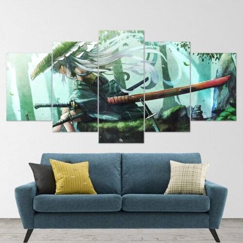 5 Piece Wall Art Canvas Paintings Anime Samurai Figure Posters Home Living Modular Decor Pictures Modern Bedroom Decoration