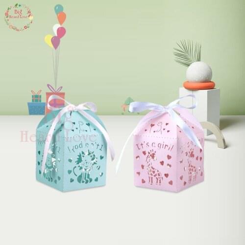 50pcs Laser Cut Cartoon Giraffe Lion Candy Box Baby Shower Party Paper Box Boy Girl Birthday Party Gift Box Baby Shower Favors