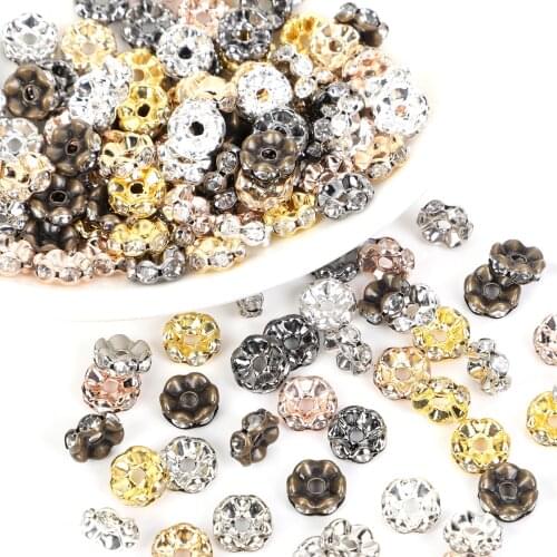50pcs 4 6 8 10mm 8 Color Copper Rhinestone Rondelles Crystal Bead Loose Spacer Beads For Jewelry Making DIY Accessories Supplies