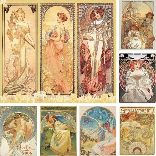 5D DIY Diamond Painting Alphonse Maria Mucha Girls Full Drill Cross Stitch Embroidery Picture Rhinestone Handicraft Home Decor
