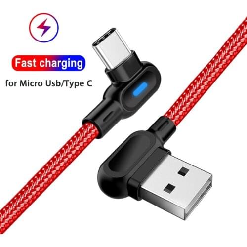 90 Degree USB Type C Cable Fast Charging USB C Cable For Xiaomi Poco x3 Samsung Galaxy S20 S10 90 Degree Mobile Phone USB Cord