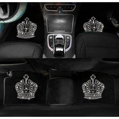 Car Velvet Floor Mats Carpet Cover General Diamond Inlaid Womens Automobile Bling Drill Interior Accessories Universal Size