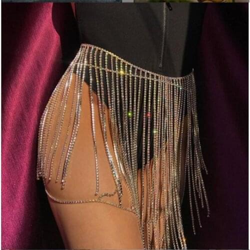 Blingbling Women Metal Waist Belts Wide Rhinestone Fringe Tassel Crystal Waist Chain Sexy Women Dance Party Body Chain Jewelry