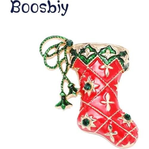 Boosbiy Creative Antique Gold Color Boots Brooches For Women Charm Red Enamel with Rhinestone Brooches Mujer Top Quality Gift