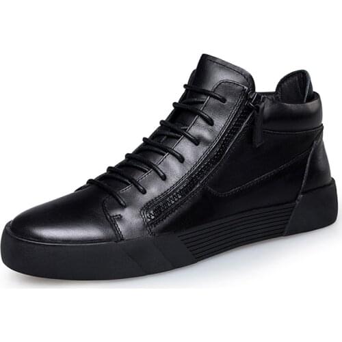 Retro Style Black Men Shoes leather Genuine Leather shoes Men casual shoes for Men Ankle Boots keep warm winter boots shoes male