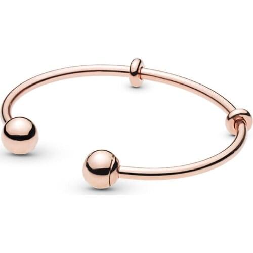2019 New 100% 925 Sterling Silver Moments Rose Gold Open Bangle Logo Caps Bracelet Charm Bead For Women Fashion DIY Gift Jewelry