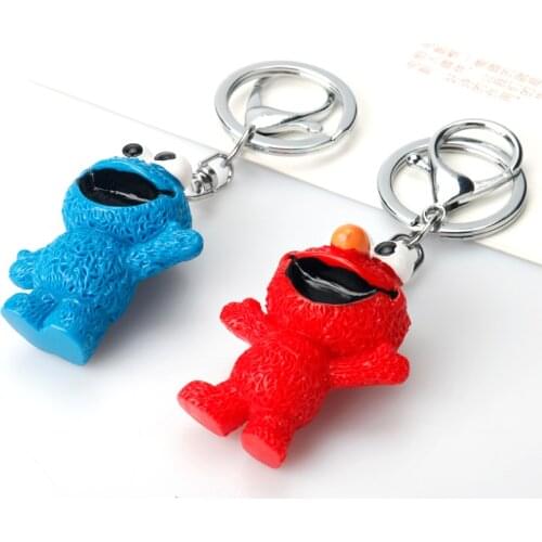 12 style Sesame Street ELMO and COOKIE MONSTER Key Chain Cartoon Doll Keychain Resin Toy Key Ring Chain Cute Trinket