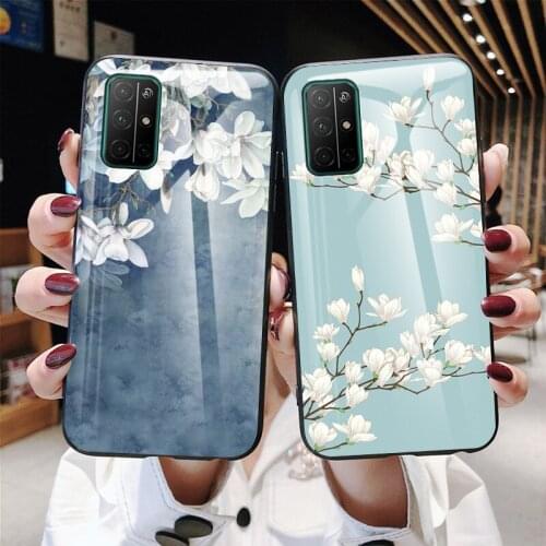 For Honor 30 Pro Plus Case Luxury Tempered Glass Cover Case for Huawei Honor 30S View 30 Pro Cover Floral Shockproof Bumper