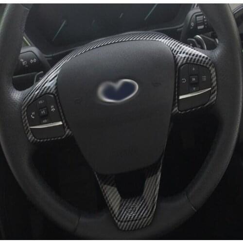 For Ford Fiesta MK8 2017 2018 For Focus 2019 2020 ST Carbon Fiber Car Steering Wheel Trim Control Button Frame Cover Styling