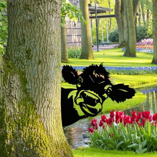 Farm Peeping Cow Sheep Chickens Ornament Metal Garden Statues Outdoor Garden Backyard Lawn Stakes Iron Cattle Head Decoration